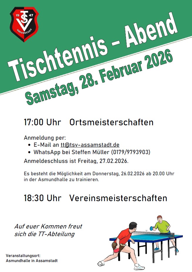 Tischtennis Abend am 28.02.2026